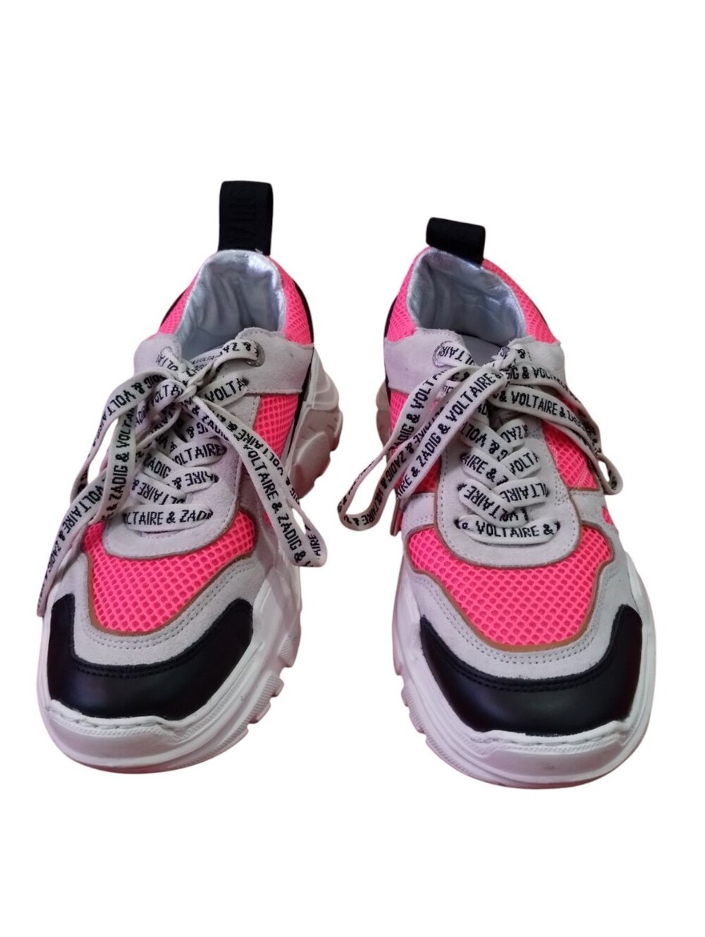 Zadig & Voltaire Future Sneaker Chunky Neon Pink Mesh Sneakers Women's 8 Lace Up - Picture 4 of 5
